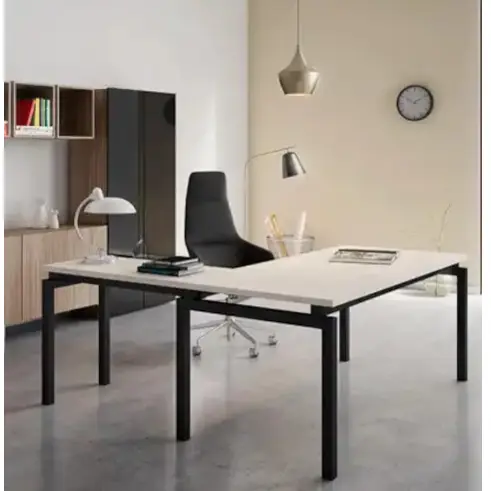 Bullet-Shaped CEO Desk / Dark Wood Executive / Sleek Metallic Legs Desk