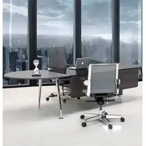 Bullet-Shaped CEO Desk / Dark Wood Executive / Sleek Metallic Legs Desk