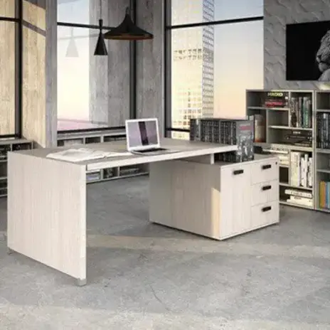 Single Pedestal Director's Desk / Integrated Shelving Unit / Urban Office Design