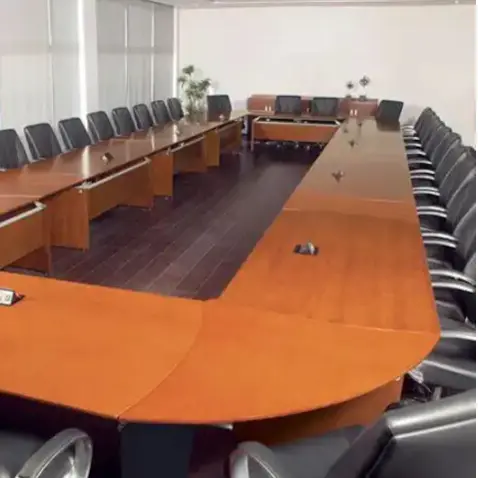 Long Gray Conference Table / Sleek Meeting Desk / Professional Boardroom Meeting Table