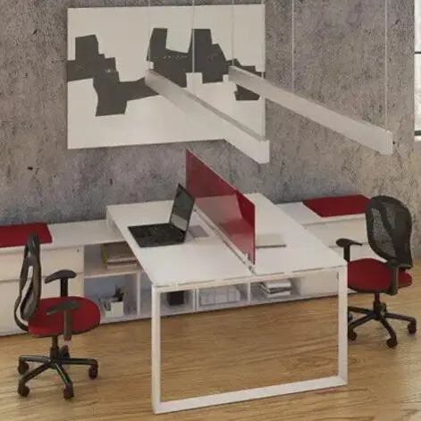 Dual-User Timber Workstation / Partitioned Office Desk / Collaborative Space Saver