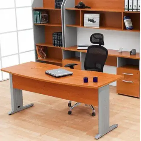 Minimalist Curved Office Desk / Monochrome Look / Space-Saving Design