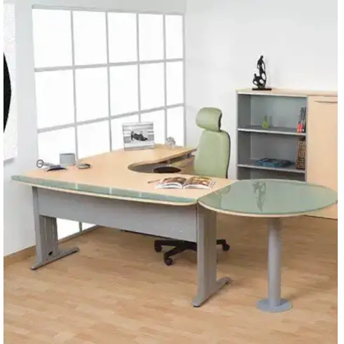 Minimalist Curved Office Desk / Monochrome Look / Space-Saving Design