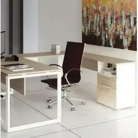 Minimalist Curved Office Desk / Monochrome Look / Space-Saving Design