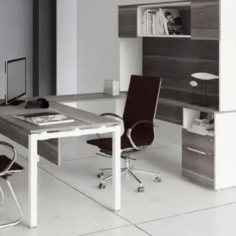 Minimalist Curved Office Desk / Monochrome Look / Space-Saving Design