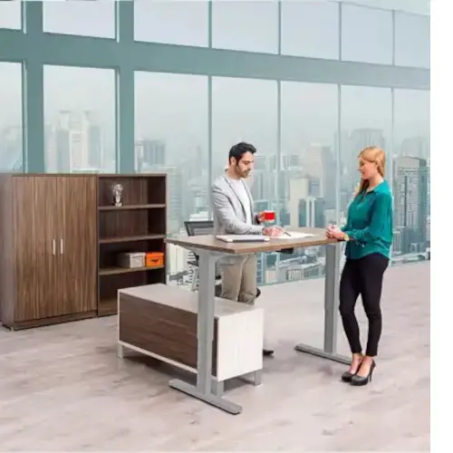 Height-Adjustable Standing Desk / Modern Grey Woodgrain Top / Ergonomic Office Solution