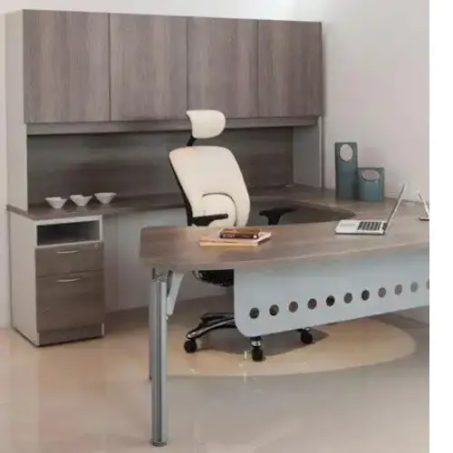 Height-Adjustable Standing Desk / Modern Grey Woodgrain Top / Ergonomic Office Solution