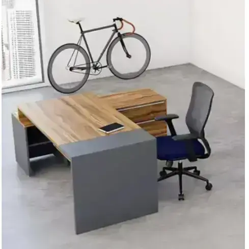 Live-Edge Wood Desk / Concrete Color Executive Table / Industrial Design Workstation