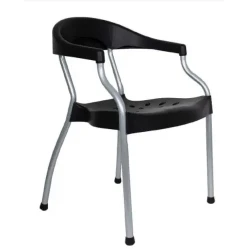 Ergonomic Black Armchair / Curved Back with Chrome Legs / Modern Office Visitor Chair