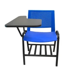 Perforated Blue Chair with Tablet / Seminar Room Chair / Student Desk Chair