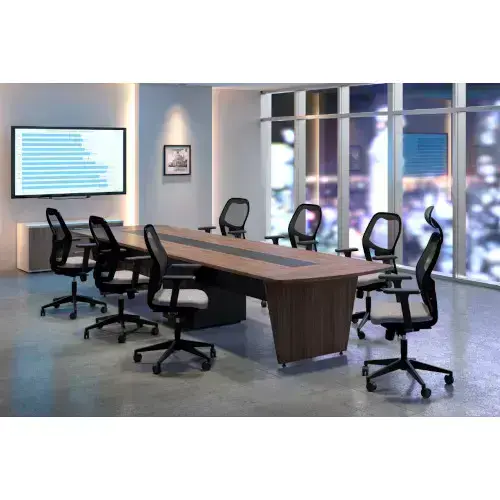 Executive Boardroom Table / Dark-Toned Conference Desk / Professional Meeting Table