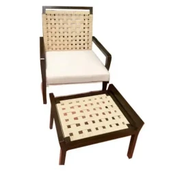 Alamo Wood Armchair / Nylon Cord Woven Seat / Contemporary Poplar Lounge Chair