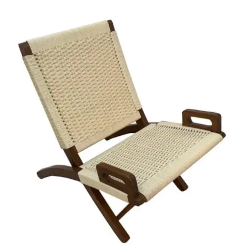 Beach Folding Chair / Woven Poolside Lounger / Armrest Equipped Seat
