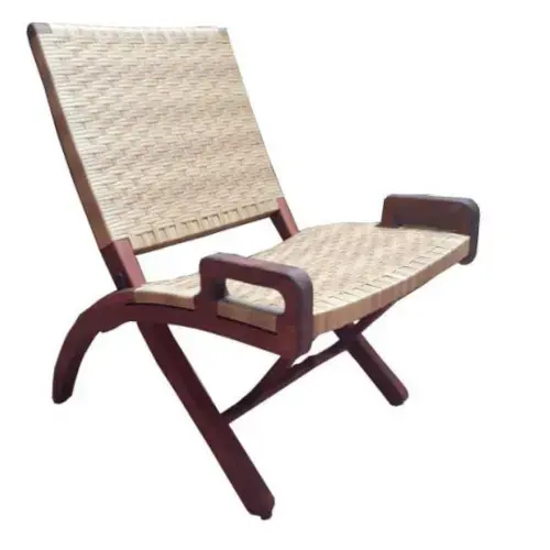 Beach Folding Chair / Woven Poolside Lounger / Armrest Equipped Seat