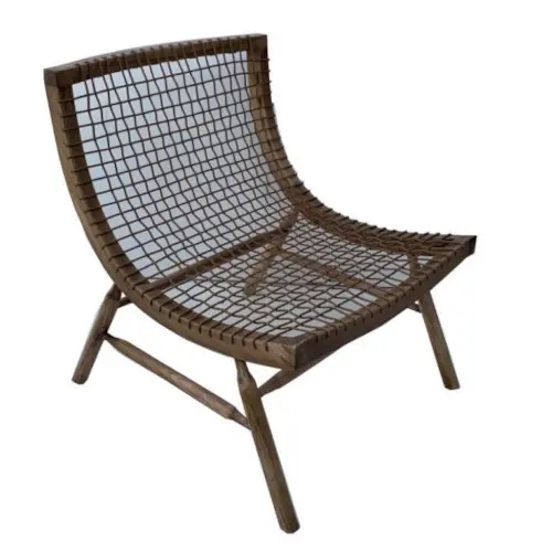 Velero Lounger with Footstool / Sturdy Wood & Rattan Seat / Poolside Lounger
