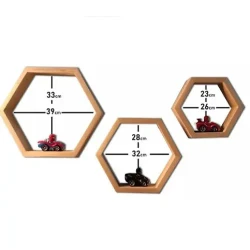 Easy Installation Shelves / Modern Octagonal Model Décor / Pine Wood Floating Ledges