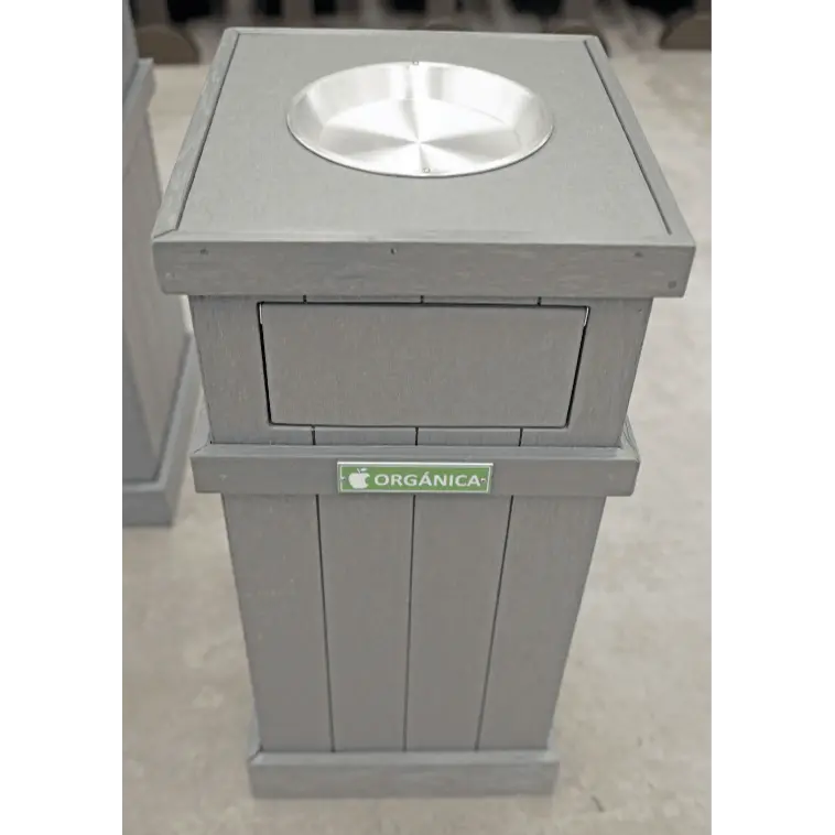 Sustainable Green Trash Cans / Eco-Friendly Hybrid Containers / Wooden-Look Plastic Garbage Bins