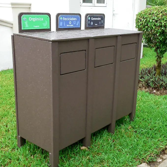 Sustainable Garbage Cans / Wooden-Look Recycling Bins / Customizable Eco Plastic Trash Cans