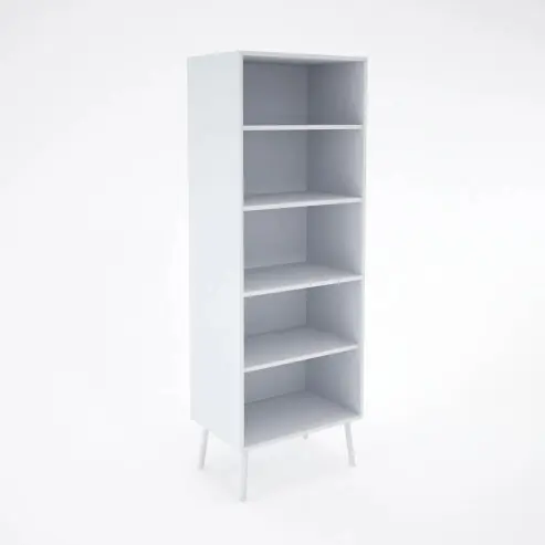 Clean-Lined Dublin Bookcase / White MDF with 4 Shelves / Metallic-Legged Modern Organizer