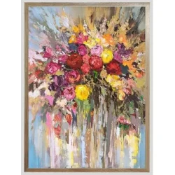 Vivid Floral Oil Painting / Rich Textured Blooms / Elegant Lounge Artwork