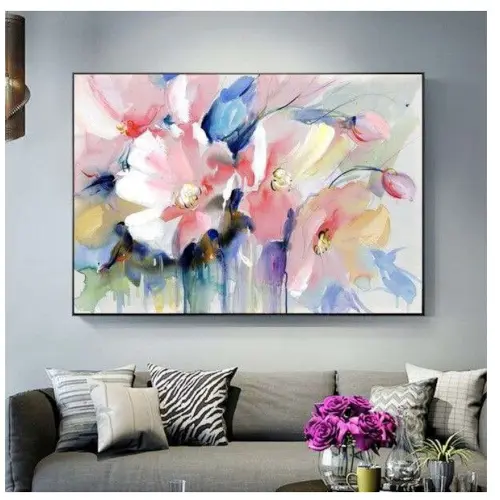 Vivid Floral Oil Painting / Rich Textured Blooms / Elegant Lounge Artwork