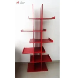 Crimson Zigzag Shoe Rack / Contemporary Red Footwear Stand / Modern Display Shelf