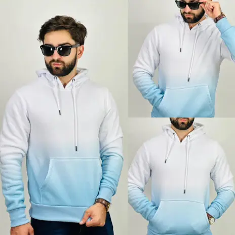 Two-Color Fade Hooded Tops / Male Gradient Sweatshirts / Ombre-Effect Hooded Sweaters