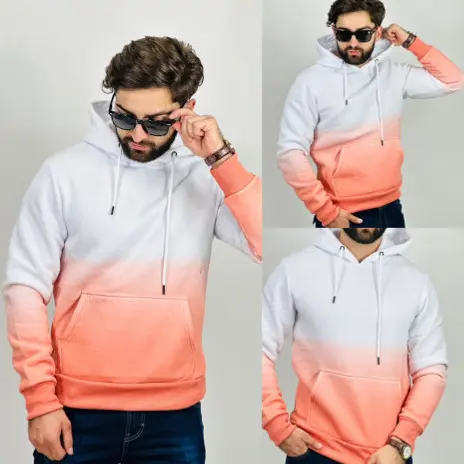 Two-Color Fade Hooded Tops / Male Gradient Sweatshirts / Ombre-Effect Hooded Sweaters
