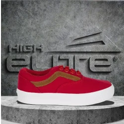 Vibrant Red Skate Profile / Gold Stripe Accented Footwear / Non-Slip Sole Casual Sneakers