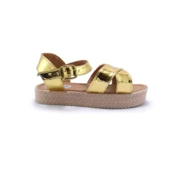 Metallic Gold Dual-Strap Sandal / Buckled Summer Footwear / Girls' Gleaming Playtime Sandal