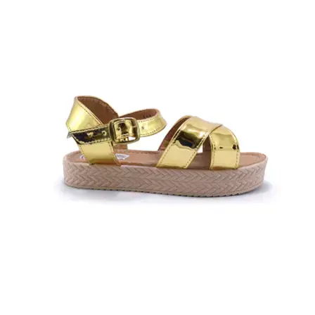 Metallic Gold Dual-Strap Sandal / Buckled Summer Footwear / Girls' Gleaming Playtime Sandal