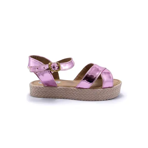 Silver Kids Espadrille Sandal / Reflective Double-Strap Slide / Youthful Shine for Warm Days