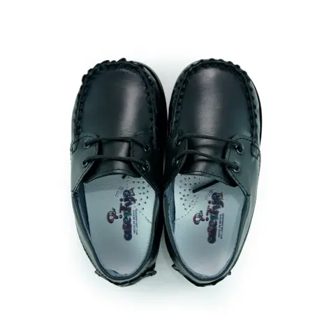 Moccasin-Inspired School Loafer / Velcro Strap Classroom Moc / Durable Black School Slip-On