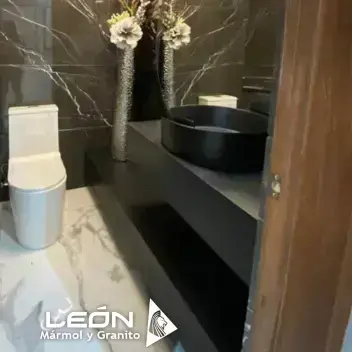 Elegant Onyx Guest Restroom / Vessel Sink Vanity / Chic Boutique Hotel Design