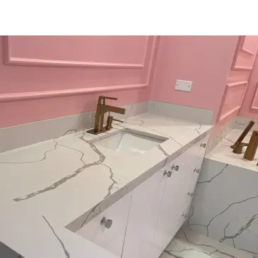 Cabinet with Vessel Sink / Beige Quartz Top / Corporate Hotel Bathroom