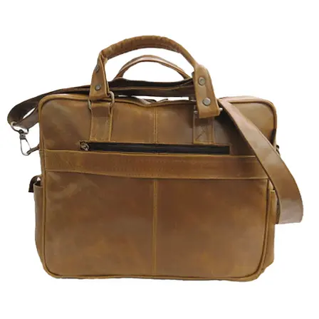 Leather Pull-up Briefcase with Front Pockets / Custom Leather Pull-up Briefcase