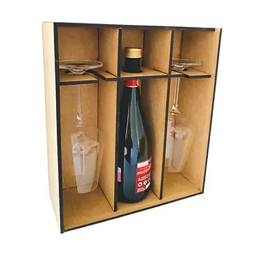 MDF Wine Box for Wine and 2 Glasses with Engraved Stand / Customizable MDF Wine Box