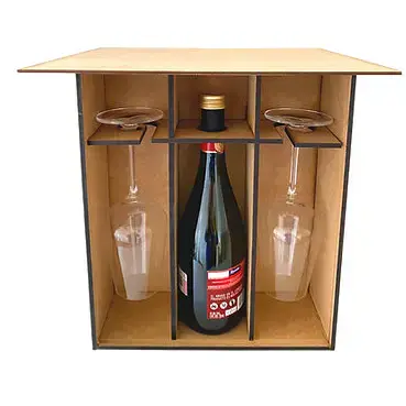 MDF Wine Box for Wine and 2 Glasses with Engraved Stand / Customizable MDF Wine Box