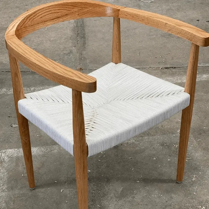 American Oak Armchair with Woven Nylon Seat/ Custom Oak Armchair