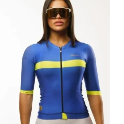 Half Sleeve Slim Fit Design Top / Elbow-Length Cycling Wear / Slim 2 Blue & Yellow Women's Tee