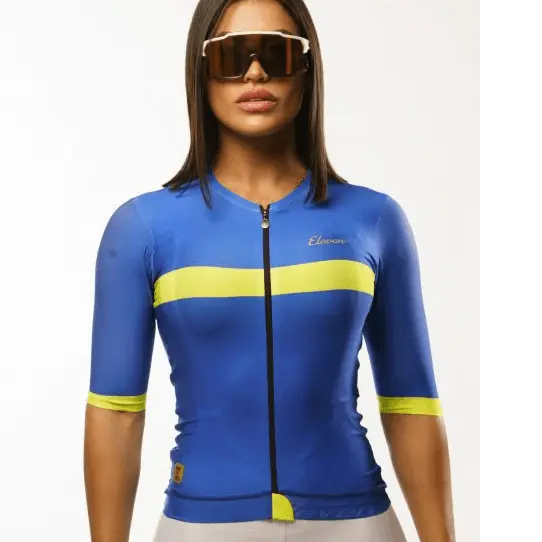 Half Sleeve Slim Fit Design Top / Elbow-Length Cycling Wear / Slim 2 Blue & Yellow Women's Tee