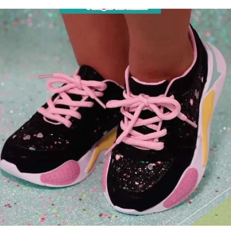 Black Custom Kid's Athletic Shoes / Girls' Trendy Trainers / Girls Sneakers Shoes