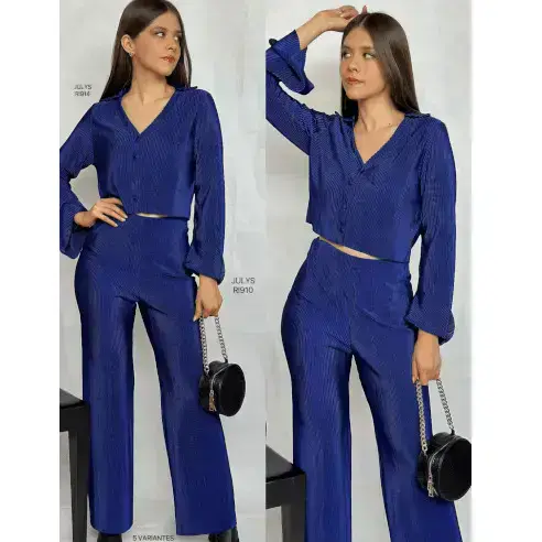 Navy Executive Elegant Set / Blue Office Ensemble / Top & Flare-Leg Bottoms For Her