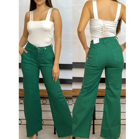 Green Flared Denim / Distressed Cut Women's Everyday Wear / Trendy Jeans For Her