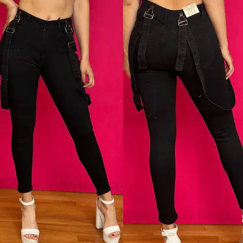 Ebony Skinny Denim With Adjustable Straps / Suspender Style / Modern Look Fitted Jeans