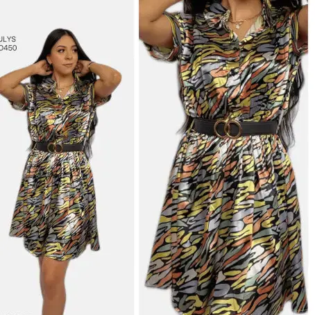 Swirling Color Print Dress / Belted Abstract Patterned Frock / Art-Inspired Casual Dress