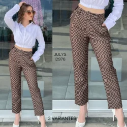 Chocolate Hue Geometric Pants / Stylish Checkered Trousers / Warm Brown Patterned Slacks