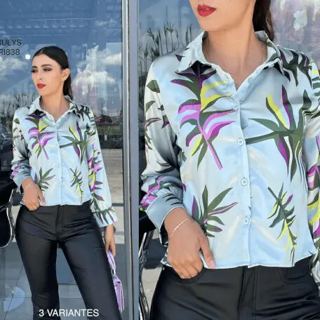 Lilac Palm Print Business Shirt / Vibrant Tropical Office Blouse