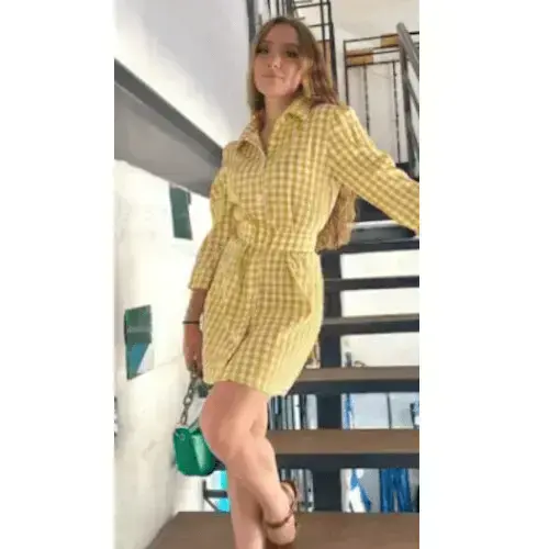 Sunlit Gingham Day Dress / Belted Yellow Outfit / Casual Brunch Shirt-Dress