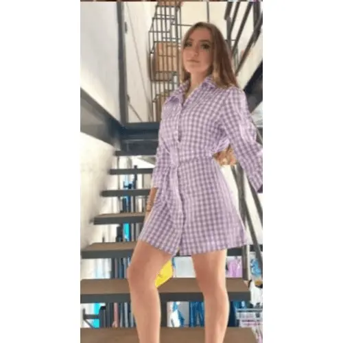 Sky-Blue Checkered Mini / Relaxed Fit Day Outfit / Classic Gingham Dress